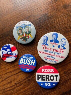 Vintage Political Pin Lot Clinton Gore Bush Perot 1992 Election
